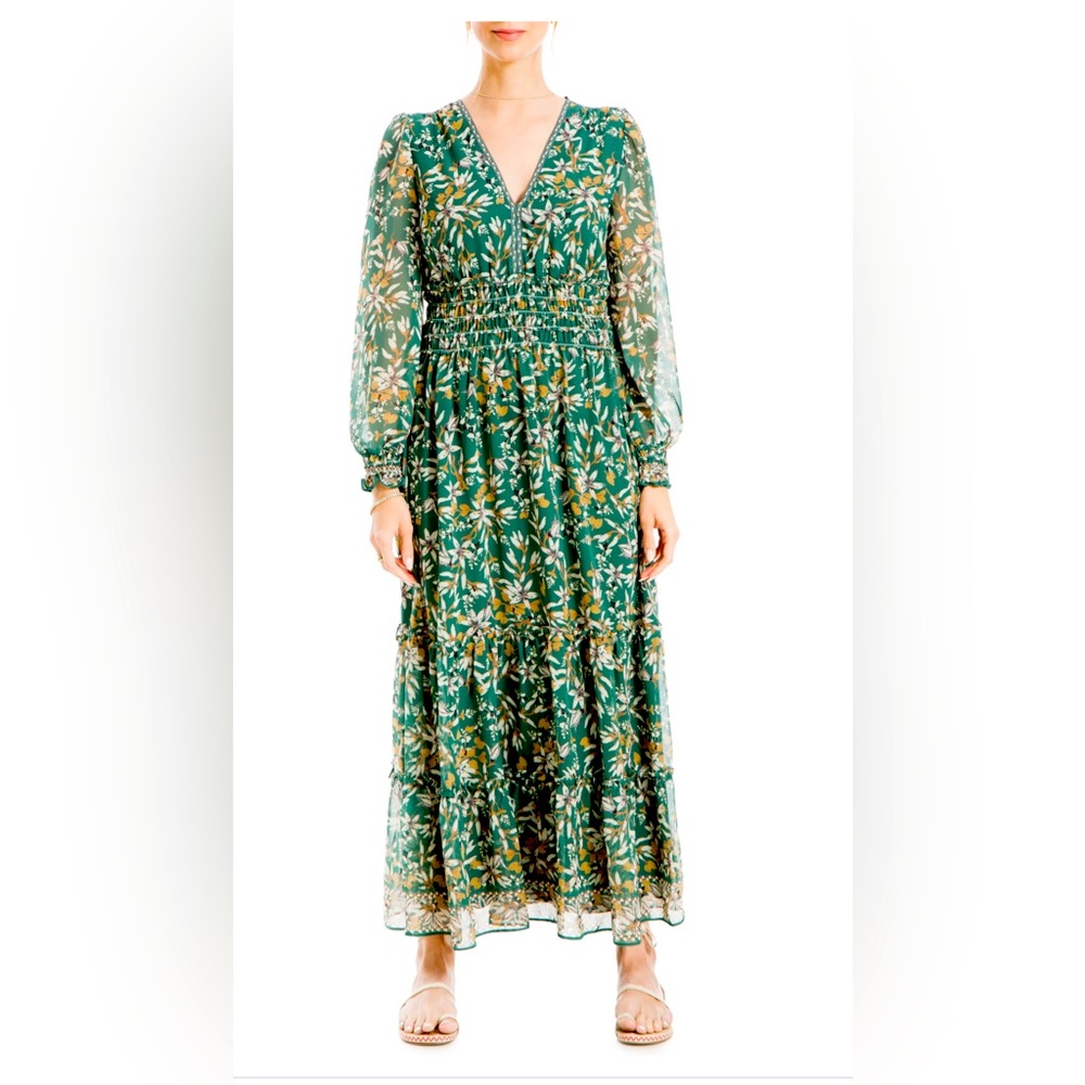 MAX STUDIO floral long-sleeve maxi dress